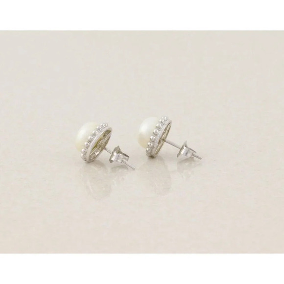 14k White Gold 8mm Freshwater Pearl Earrings Stud Post - Picture 9 of 9
